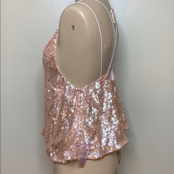NWT Free People Pink Sequin V Neck STank Top - Picture 5 of 9